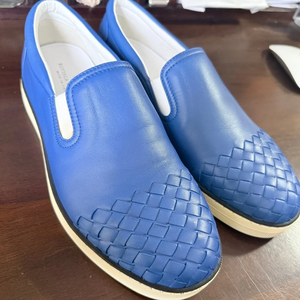 BOTTEGA‎ VENETA Intrecciato Blue Leather 592368 Speedster Slip on Shoes